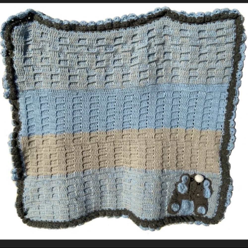 Crochet Blue Baby and Gray Elephant Blanket
